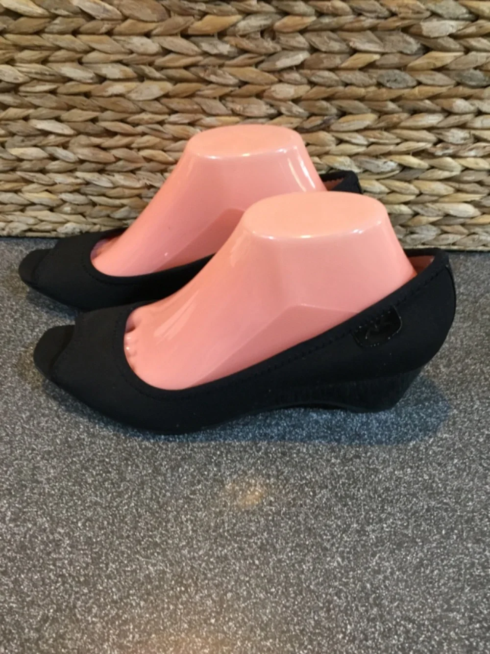 Anne Klein Sport Black Peep-Toe Wedge Heels